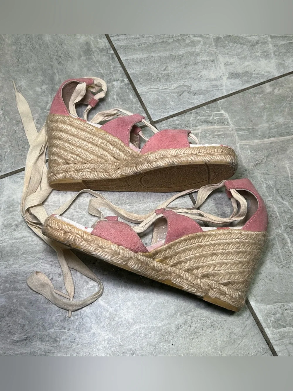 Coach Rosie Pink Suede Lace Up Espadrille Wedge Heels Women’s Size 6M